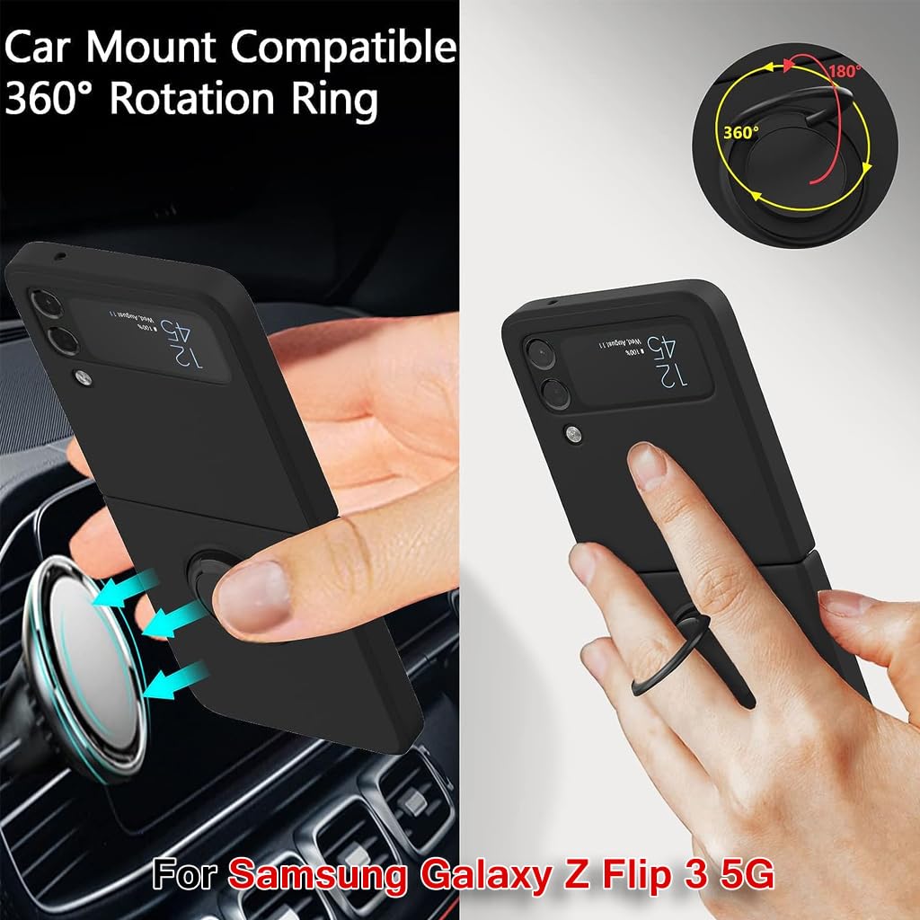 ZORBES® Phone Case for Samsung Galaxy Z Flip 3 5G 6.7 Inch with Built in Metal Grip TPU Anti Scratch Black 2 PCS ZORBES® Phone Case for Samsung Galaxy Z Flip 3 5G 6.7 Inch with Built in Metal Grip TPU Anti Scratch Black 2 PCS